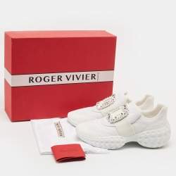 Roger Vivier White Nylon Viv Run Crystal Buckle Sneakers Size 39.5