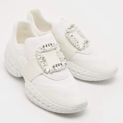 Roger Vivier White Nylon Viv Run Crystal Buckle Sneakers Size 39.5