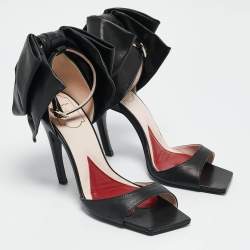 Roger Vivier Black Leather Vic Choc Bow Ankle Strap Sandals Size 38