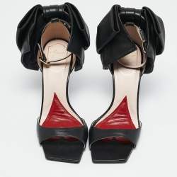 Roger Vivier Black Leather Vic Choc Bow Ankle Strap Sandals Size 38