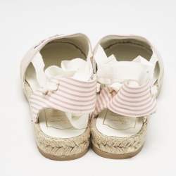 Roger Vivier Pink/White Stripe Fabric Floral Embroidered Wrap Espadrille Sandals Size 40