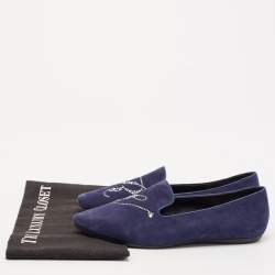 Roger Vivier Navy Blue Suede Crystal Embellished Ballet Flats Size 38
