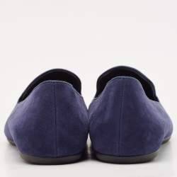 Roger Vivier Navy Blue Suede Crystal Embellished Ballet Flats Size 38