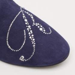 Roger Vivier Navy Blue Suede Crystal Embellished Ballet Flats Size 38