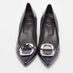 Pre Owned Roger Vivier Navy Blue Patent Leather Sexy Choc Pumps Size 41
