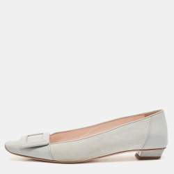 Pre Owned Roger Vivier Grey Suede and Patent Leather Belle Vivier Ballet Flats Size 38.5