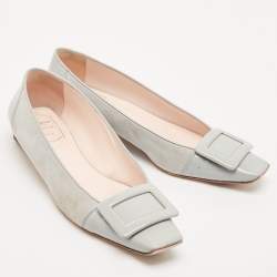 Pre Owned Roger Vivier Grey Suede and Patent Leather Belle Vivier Ballet Flats Size 38.5