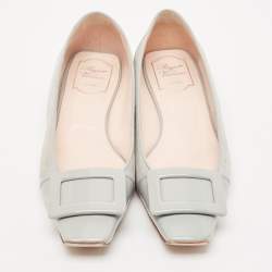 Pre Owned Roger Vivier Grey Suede and Patent Leather Belle Vivier Ballet Flats Size 38.5