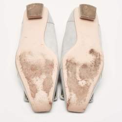 Pre Owned Roger Vivier Grey Suede and Patent Leather Belle Vivier Ballet Flats Size 38.5