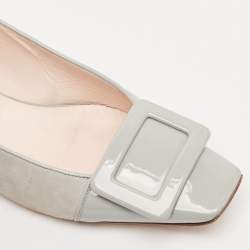 Pre Owned Roger Vivier Grey Suede and Patent Leather Belle Vivier Ballet Flats Size 38.5
