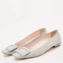 Pre Owned Roger Vivier Grey Suede and Patent Leather Belle Vivier Ballet Flats Size 38.5