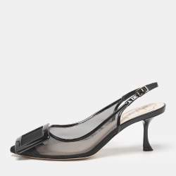 Roger Vivier Black Patent and Mesh Belle Vivier Slingback Pumps Size 37