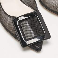 Roger Vivier Black Patent and Mesh Belle Vivier Slingback Pumps Size 37