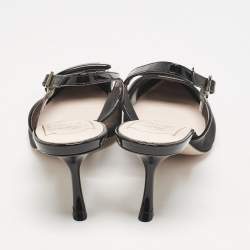 Roger Vivier Black Patent and Mesh Belle Vivier Slingback Pumps Size 37