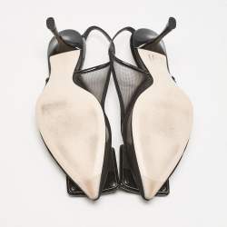 Roger Vivier Black Patent and Mesh Belle Vivier Slingback Pumps Size 37