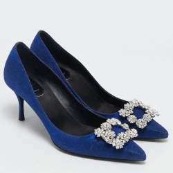 Roger Vivier Blue Glitter Fabric Efflorescence Pumps Size 38