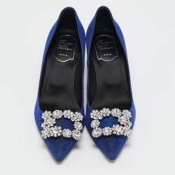 Roger Vivier Blue Glitter Fabric Efflorescence Pumps Size 38