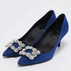 Roger Vivier Blue Glitter Fabric Efflorescence Pumps Size 38