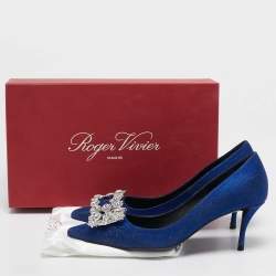 Roger Vivier Blue Glitter Fabric Efflorescence Pumps Size 38