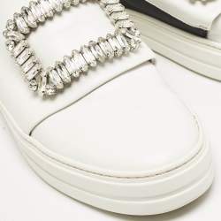 Pre Owned Roger Vivier White Leather Sneaky Viv Crystal Embellished Slip On Sneakers Size 38