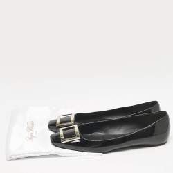 Pre Owned Roger Vivier Black Patent Leather Belle Ballet Flats Size 41