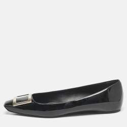 Pre Owned Roger Vivier Black Patent Leather Belle Ballet Flats Size 41