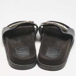 Roger Vivier Black Leather Crystal Embellished Flat Slide Sandals Size 37