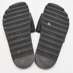 Roger Vivier Black Leather Crystal Embellished Flat Slide Sandals Size 37