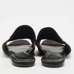 Roger Vivier Black Satin Crystals Embellished Flat Slides Size 38.5