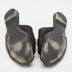 Roger Vivier Black Satin Crystals Embellished Flat Slides Size 38.5