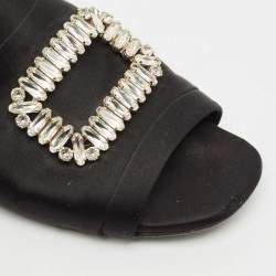 Roger Vivier Black Satin Crystals Embellished Flat Slides Size 38.5