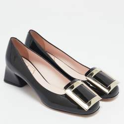 Pre Owned Roger Vivier Black Patent Leather Belle Vivier Block Heel Pumps Size 37