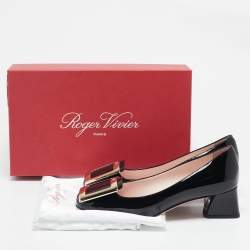 Pre Owned Roger Vivier Black Patent Leather Belle Vivier Block Heel Pumps Size 37