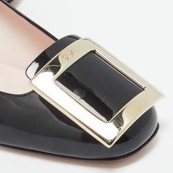 Pre Owned Roger Vivier Black Patent Leather Belle Vivier Block Heel Pumps Size 37