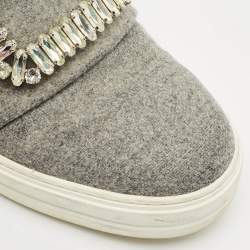Roger Vivier Grey Wood  Crystal Embellished Slip On Sneakers Size 38