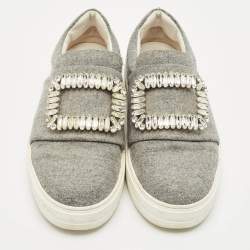 Roger Vivier Grey Wood  Crystal Embellished Slip On Sneakers Size 38