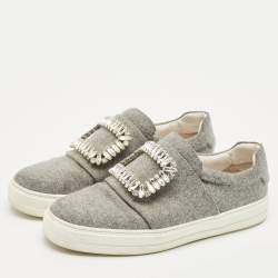 Roger Vivier Grey Wood  Crystal Embellished Slip On Sneakers Size 38