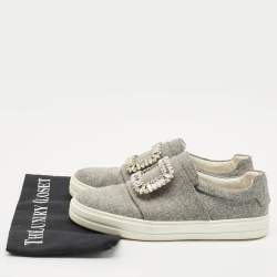 Roger Vivier Grey Wood  Crystal Embellished Slip On Sneakers Size 38