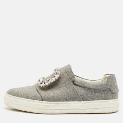 Roger Vivier Grey Wood  Crystal Embellished Slip On Sneakers Size 38