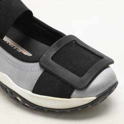 Roger Vivier Blue/Black Satin Embellished Slip On Sneakers Size 37
