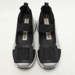 Roger Vivier Blue/Black Satin Embellished Slip On Sneakers Size 37