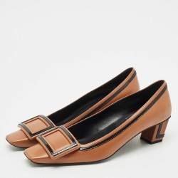 Roger Vivier Brown Leather Buckle Block Heel Pumps Size 36