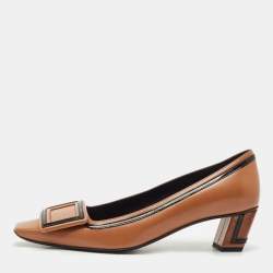 Roger Vivier Brown Leather Buckle Block Heel Pumps Size 36