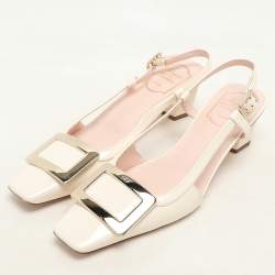 Pre Owned Roger Vivier Cream Patent Leather Belle Vivier 45  Slingback Pumps Size 39