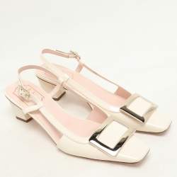 Pre Owned Roger Vivier Cream Patent Leather Belle Vivier 45  Slingback Pumps Size 39