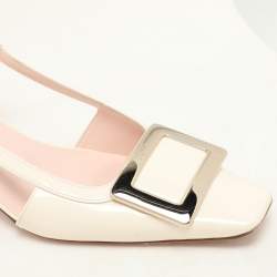 Pre Owned Roger Vivier Cream Patent Leather Belle Vivier 45  Slingback Pumps Size 39