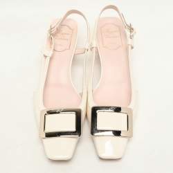 Pre Owned Roger Vivier Cream Patent Leather Belle Vivier 45  Slingback Pumps Size 39