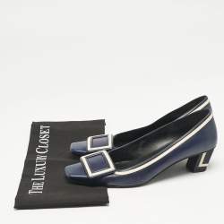 Roger Vivier Navy Blue Leather Buckle Detail Pumps Size 37.5