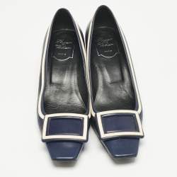 Roger Vivier Navy Blue Leather Buckle Detail Pumps Size 37.5
