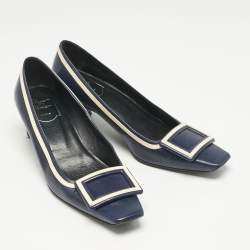 Roger Vivier Navy Blue Leather Buckle Detail Pumps Size 37.5